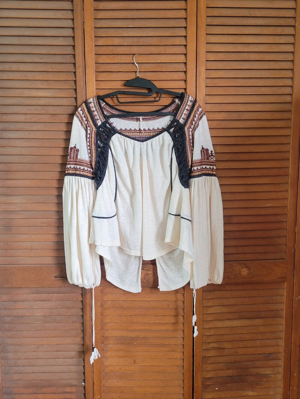Free People Cream Snow Kisses Peasant Blouse With Embroidery And Cutouts